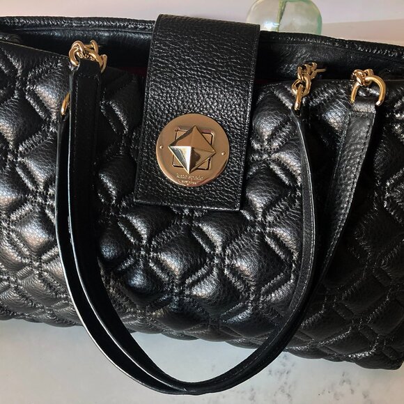Kate Spade Astor Court Elena Black Diamond Quilted Leather Shoulder Tote Bag - Picture 5 of 10